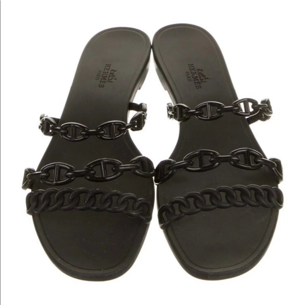Hermès Black Rivage Chaines D'ancre Rubber Slides Sandals
Black rubber